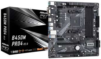 Материнская плата mATX ASRock B450M PRO4 R2.0 (AM4, Promontory B450, 4*DDR4(3200), 4*SATA 6G RAID, 2